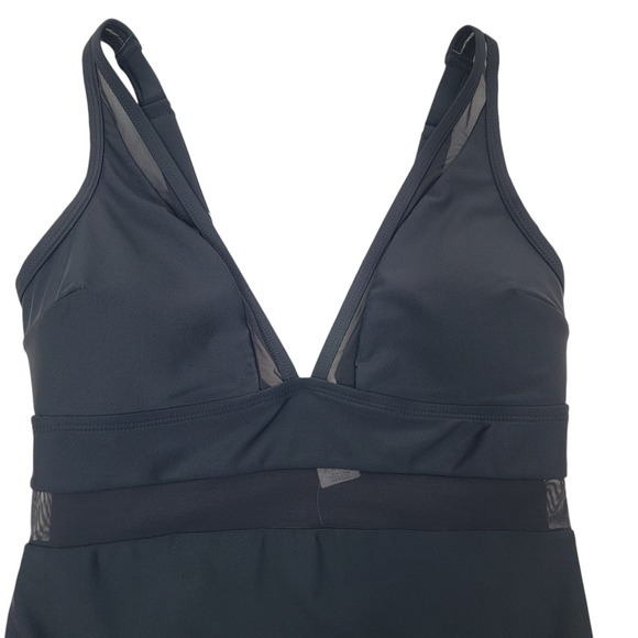 Cupshe Swimsuit V Neck Black 0X Mesh Sheer Panel Minimalist Plus One Piece - Picture 2 of 11